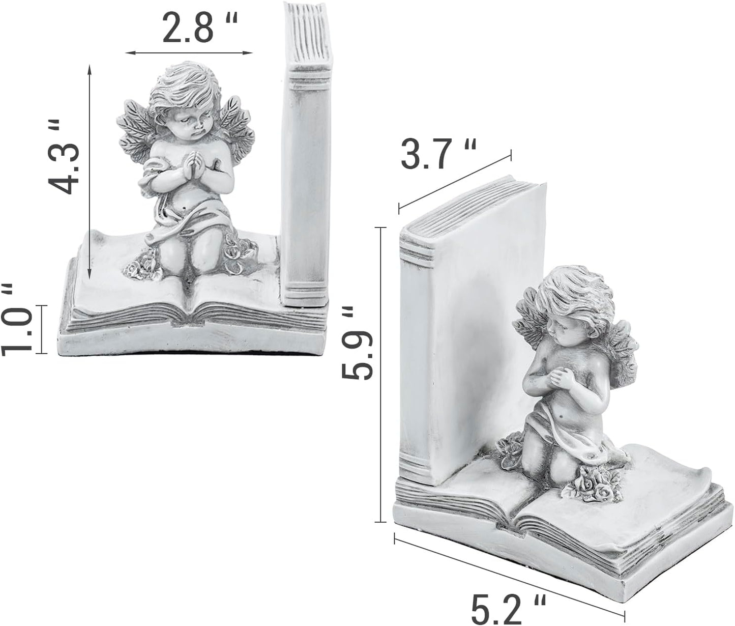 Vintage Bookends / Angel and Book Design / White / Set of 2