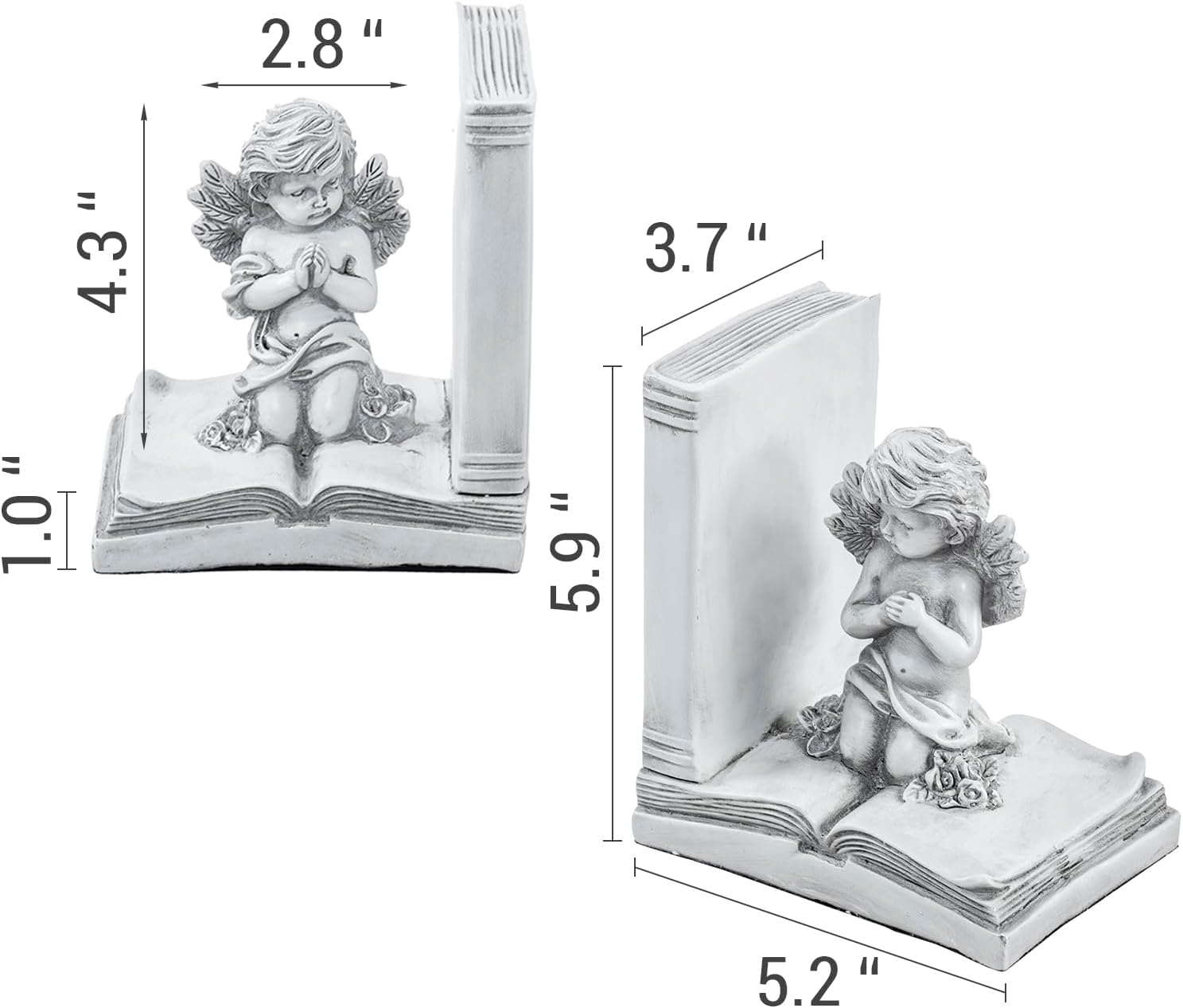 Vintage Bookends / Angel and Book Design / White / Set of 2