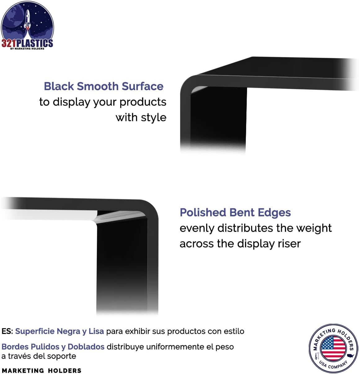 Marketing Holders Acrylic Riser Display Stand Black Plexiglass 10.5 Inch Wide x 6 Inch Deep x 8 Inch High Rectangular