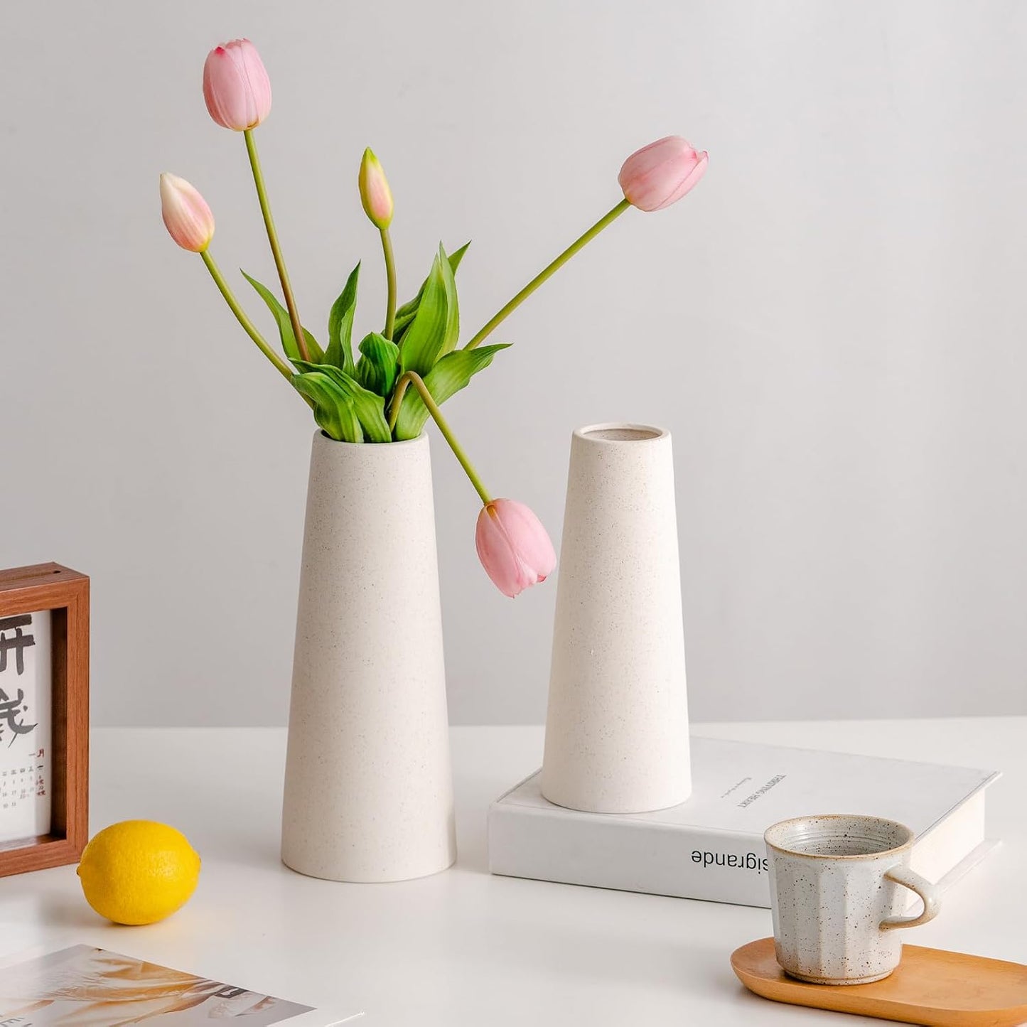 White Ceramic Vase / Large: 10 Inches / Creamy White / 10 Inch