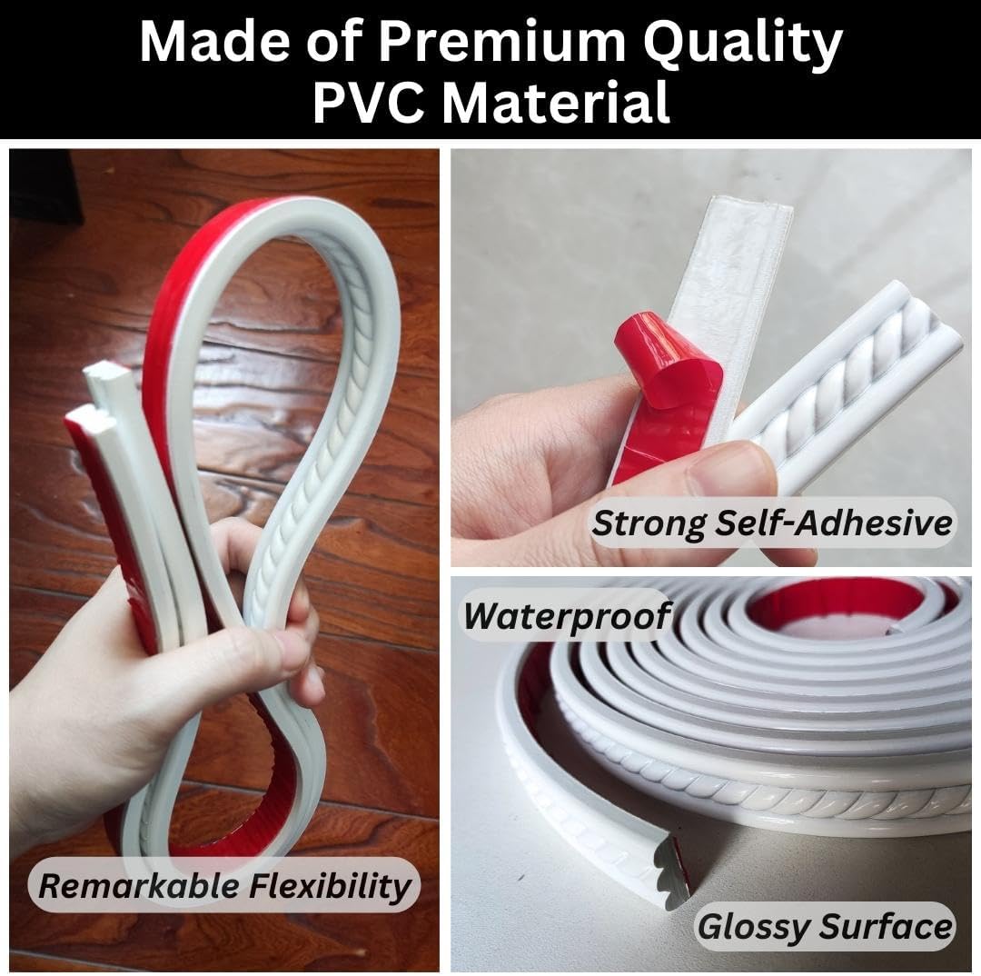 Peel and Stick Molding Trim Self Adhesive Flexible Wall Trim Crown Molding 3d Strip / 0.8 x 120