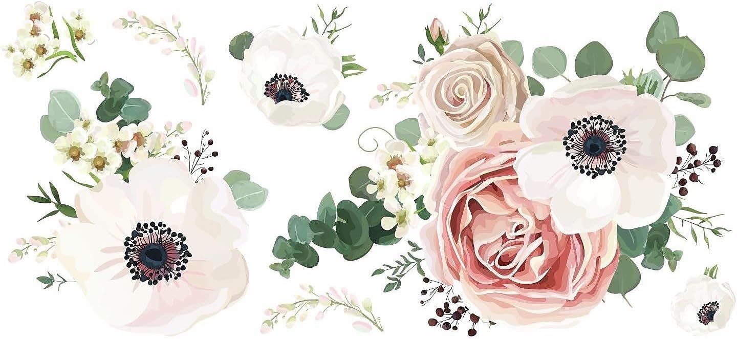 RMK3866GM Fresh Floral Peel and Stick Giant Wall Decals / 1 Count