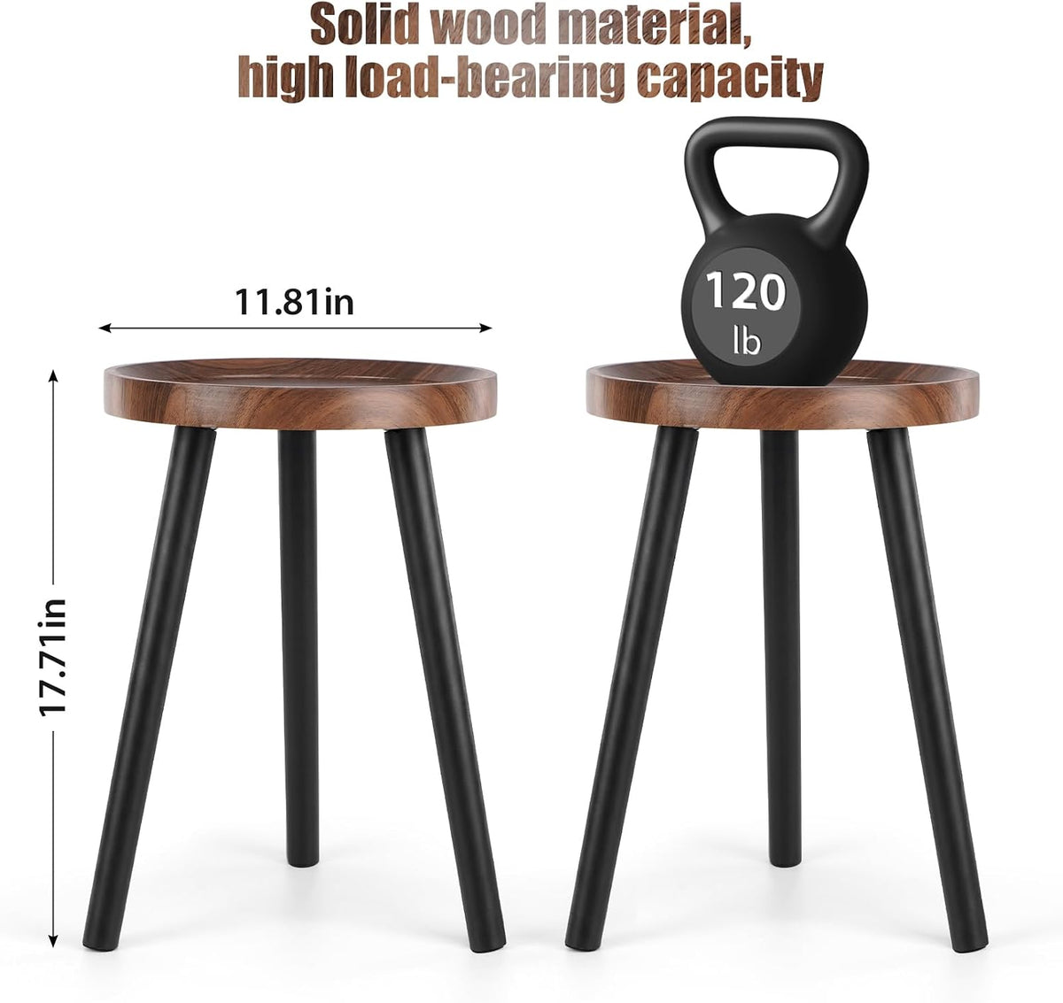 Mid Century Wood Plant Stand – 120 lbs Heavy Duty Plant Stand with Raised Tray & Spray Painted Legs, Solid Wood Side