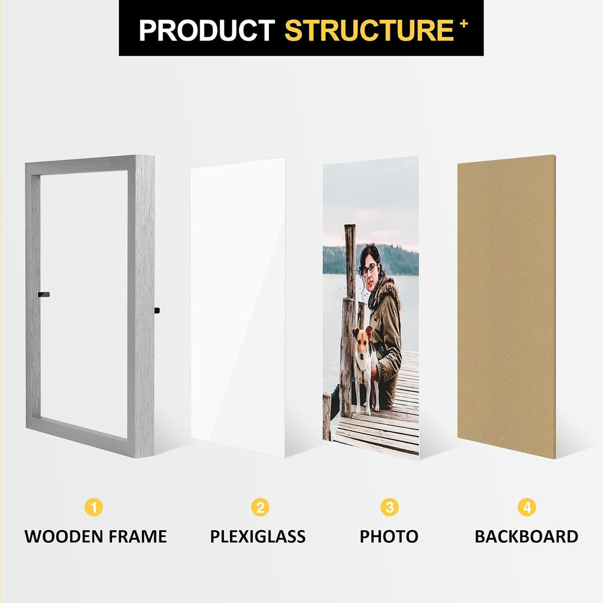 TOFOREVO 4x6 3 Picture Frame Triple Wooden Hinged Photo Frame Definition Glass Stand Vertically on Desktop or Tabletop