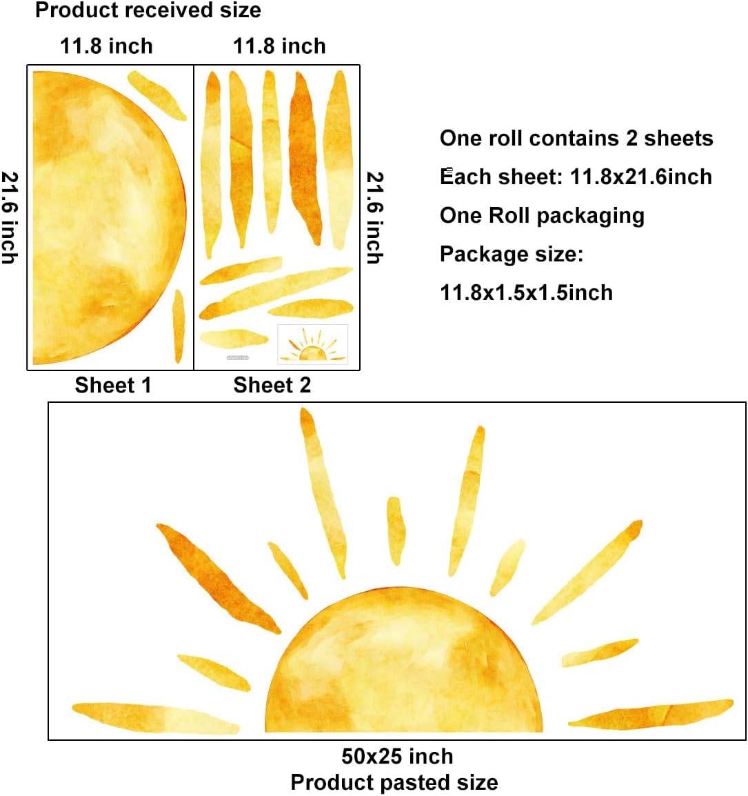 𝔻𝕦𝕠𝕔𝕙𝕖𝕖𝕣 Half Sun Wall Decal Extra Large Boho Sun Wall Decals Peel and Stick Removable Sunshine Wall