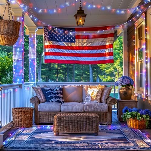 JMEXSUSS 400 LED Red White and Blue String Lights Outdoor, Plug in