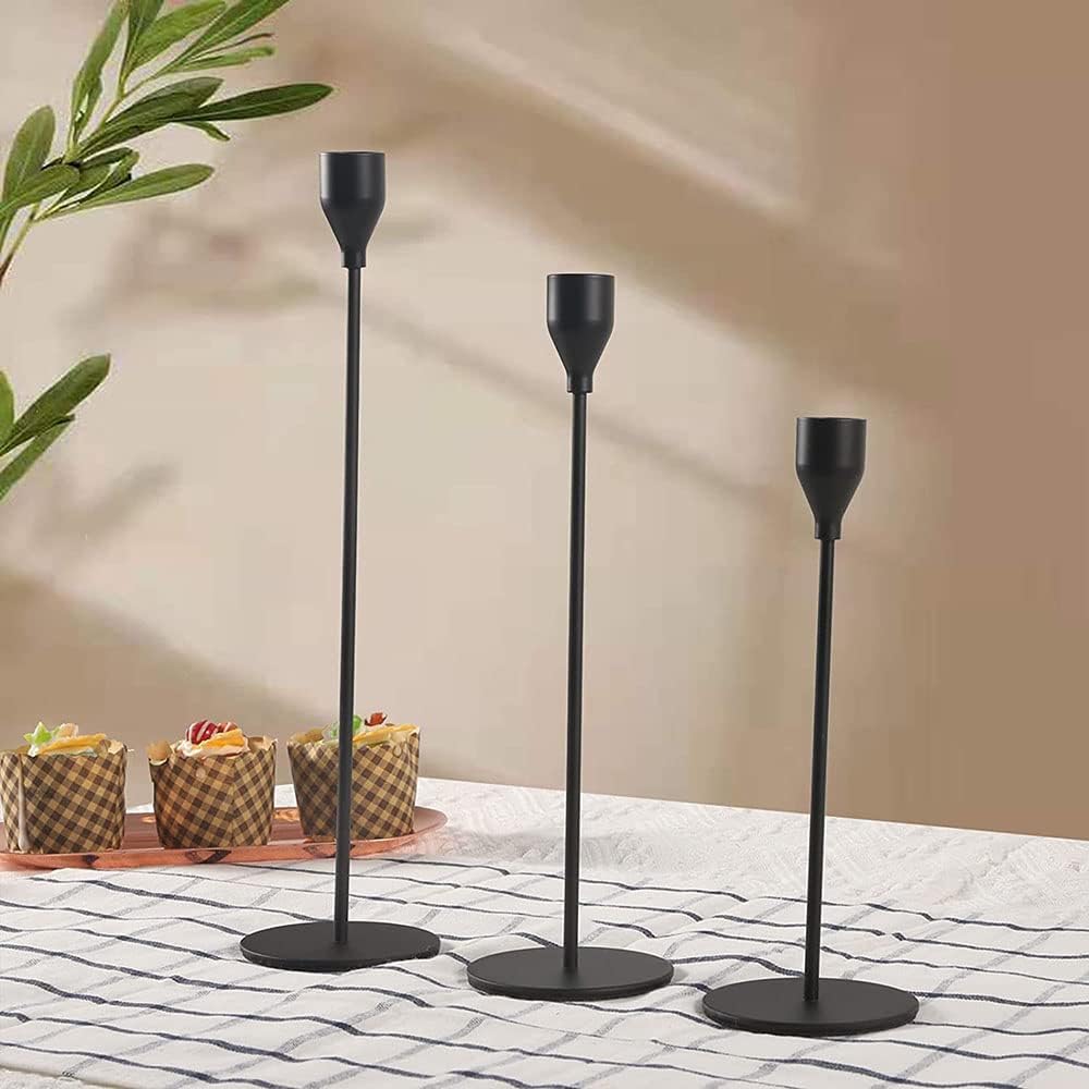 Matte Black Taper Candle Holder Set of 6, Tall Candlestick Holders | Metal Vintage Candle Stickers Long Holder Set