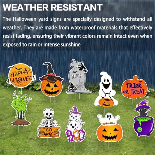 10 PCS Cute Halloween Decorations Outdoor Yard Signs,Large Yard Stakes Signs Pumpkin Ghost,Halloween Lawn Decoration for Family Friendly Kids Home Party Plastic Halloween Yard Stakes