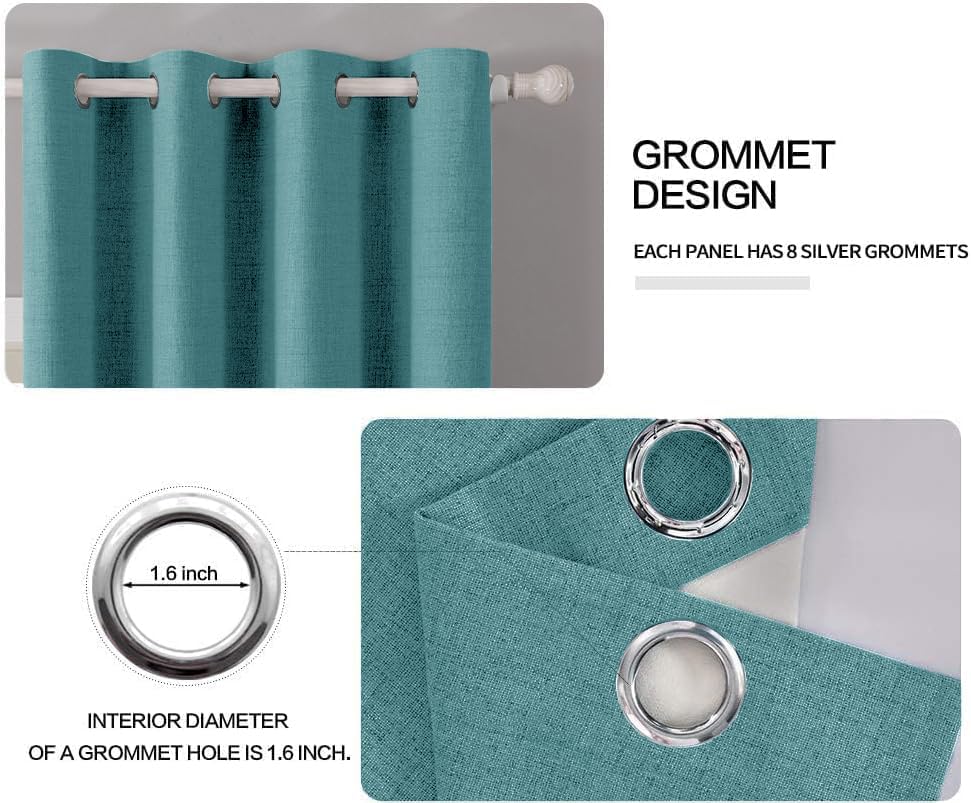 MIULEE 100% Blackout Linen Curtains for Bedroom 52x45 Inches Teal