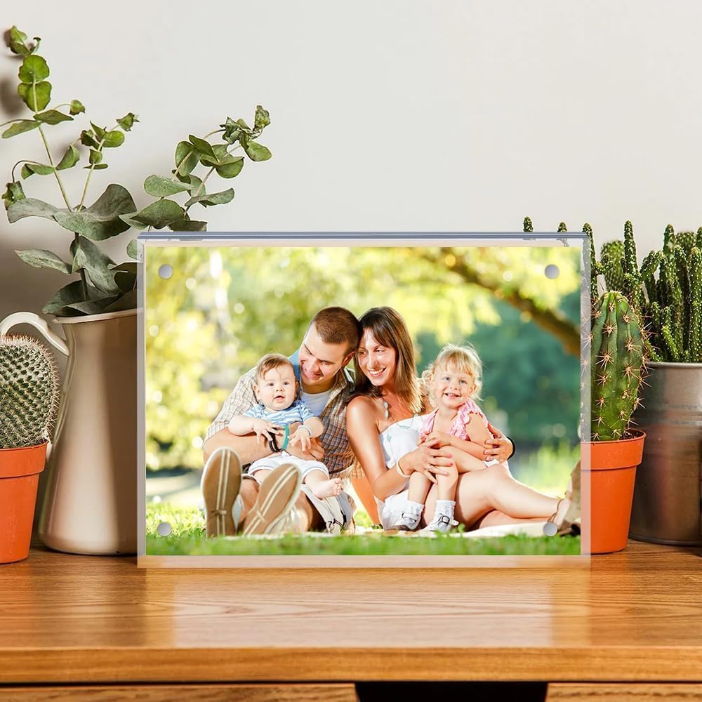 20 Pack 4x6 Acrylic Frames, 20mm Double Sided Tabletop Display | Magnetic Picture Frames 20% Thicker Block Clear