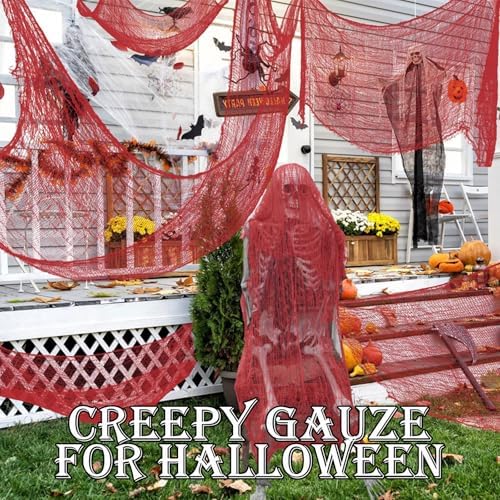 Yobbai 6 Pack Halloween Creepy Cloth - 30X72 Inch Black Cotton Spooky Fabric for Haunted House, Indoor/Outdoor Decor