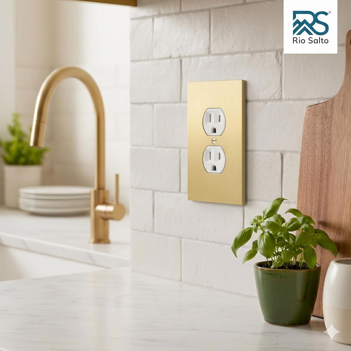 Rio Salto Gold Outlet Covers Light Switch Cover Plate Brushed Gold Metal Duplex Electrical Socket Receptacle Wall