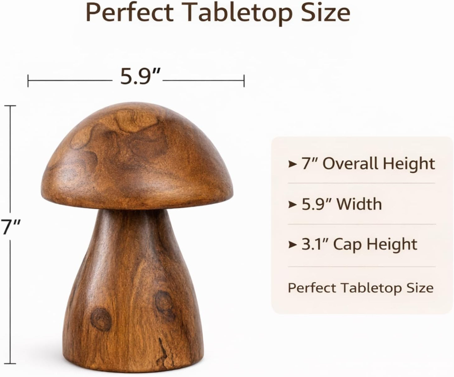 Boho Tabletop Figurine / Handmade Teak Wood Mushroom Decor Statue