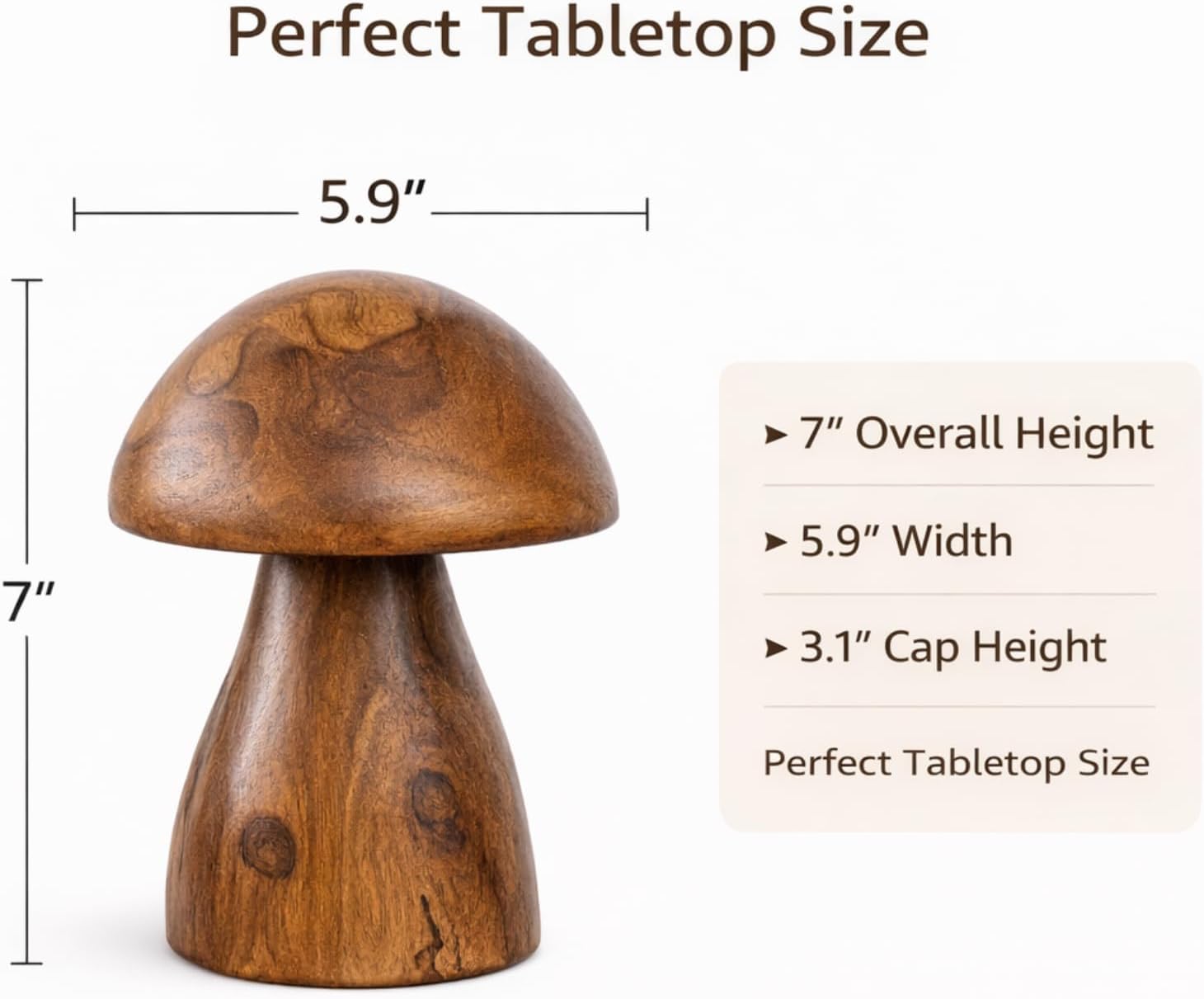 Boho Tabletop Figurine / Handmade Teak Wood Mushroom Decor Statue