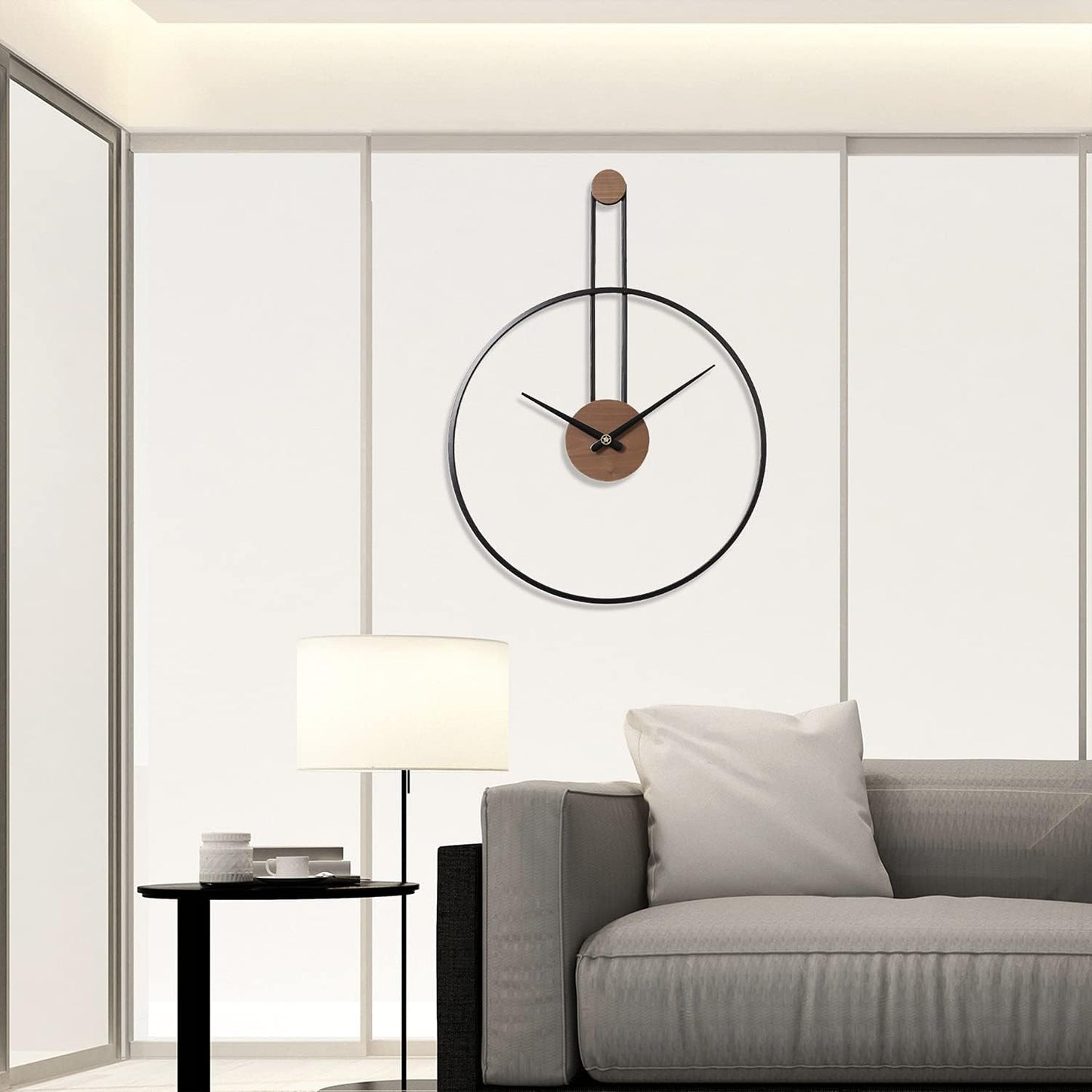 YISITEONE Medium Decorative Wall Clock for Living Room,Metal & Walnut Dial Home Decor Silent Non Ticking Lightweight