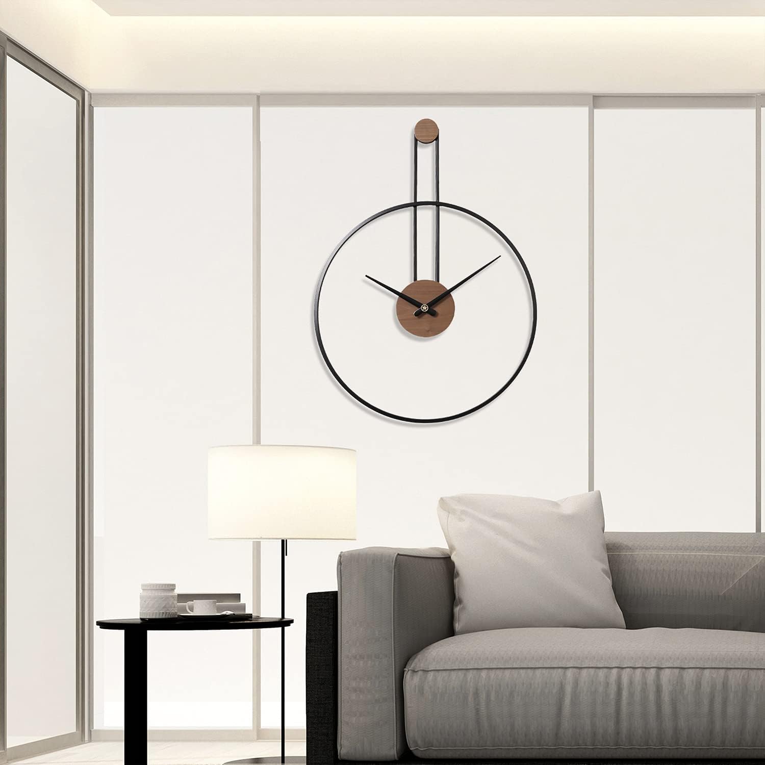 YISITEONE Medium Decorative Wall Clock for Living Room,Metal & Walnut Dial Home Decor Silent Non Ticking Lightweight