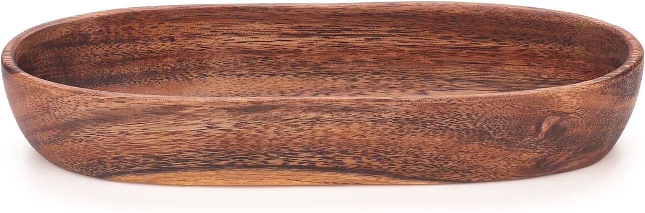 Wooden Oval Decorative Bowl Handcrafted Boat Shaped Tray Catchall for Keys Candy / 10 x 3.4 x 1.8
