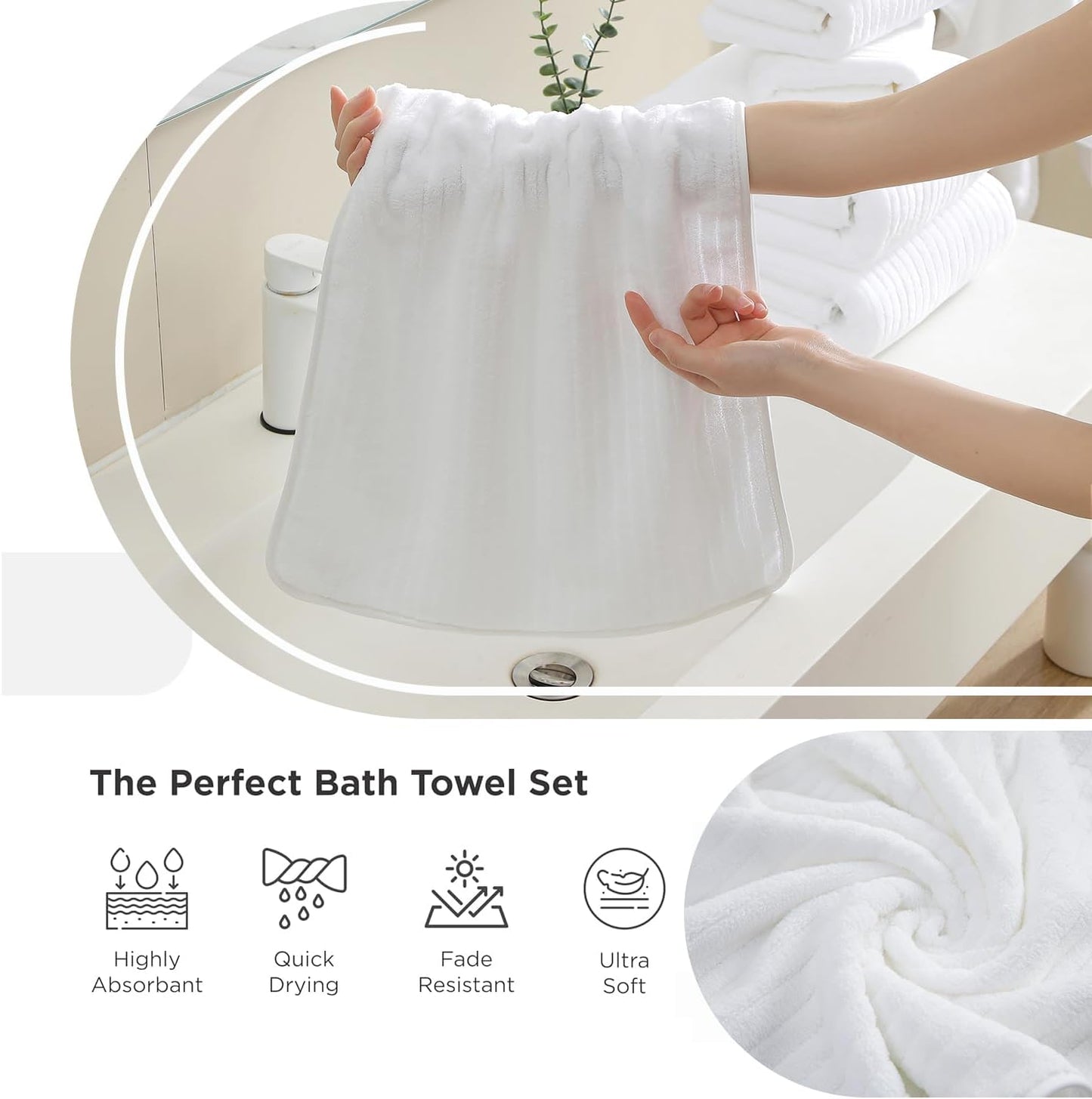 18 Piece Family Bath Towel Set Include 6 Bath Towels,6 Hand Towels and 6 Washcloths Soft Bathroom Towel with Hanging