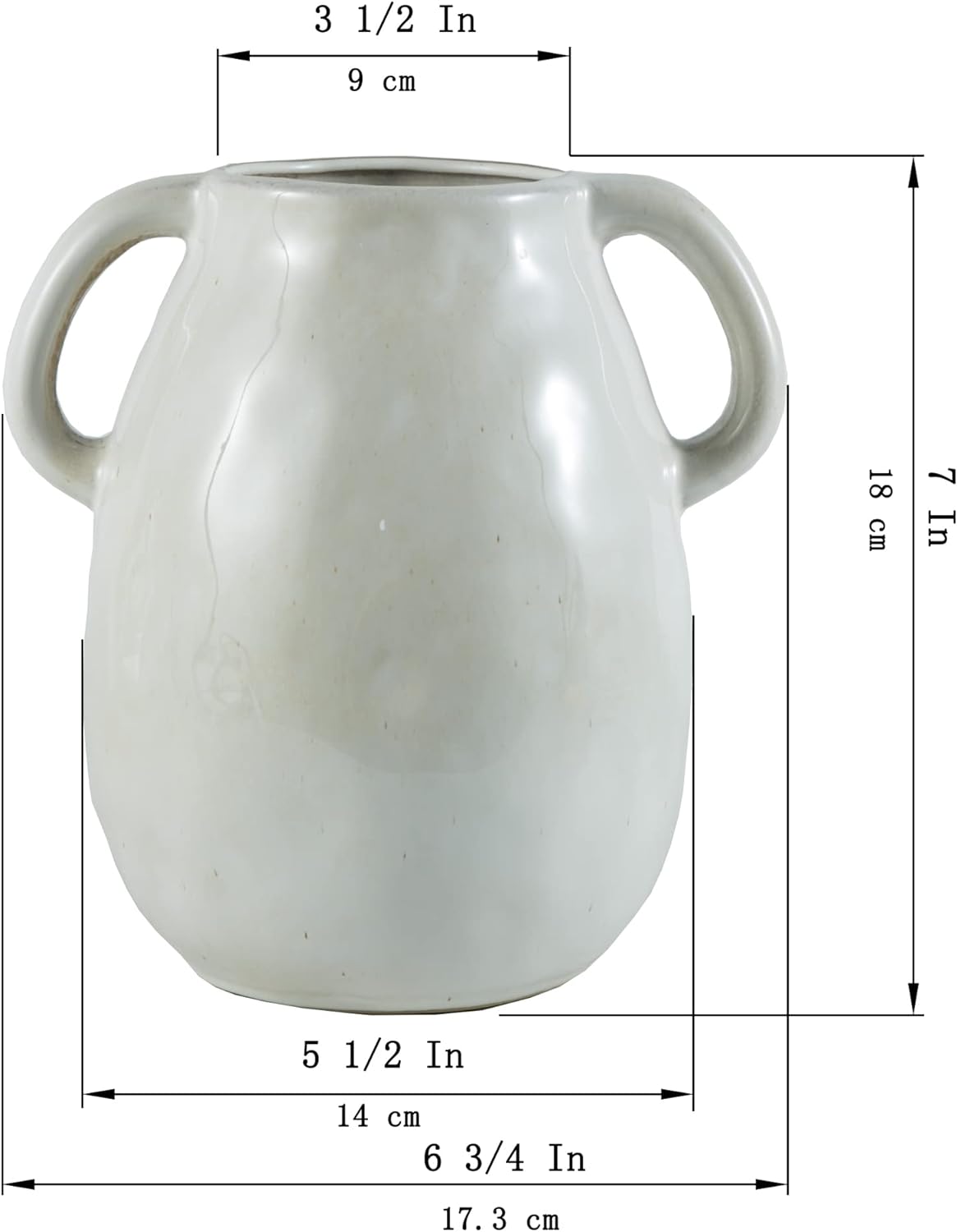 White Ceramic Vase / Double Handle - White