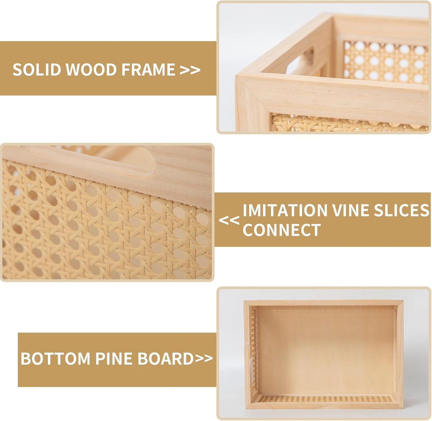Rattan Storage Basket Wooden Box Wooden Storage Bins Rustic Boho Farmhouse Home Decor / Original