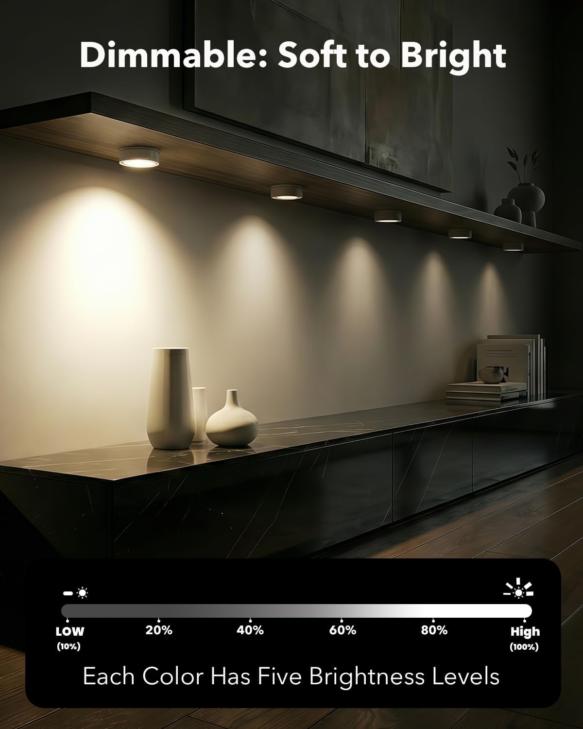 2400mAh Rechargeable Puck Lights with Remote, Magnetic Shelf Light | RGB Color Changing, USB-C, Timer, Tap Control