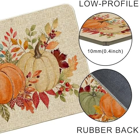 Hexagram Fall Door Mat 17x29 Inch, Orange Pumpkin Fall Doormat