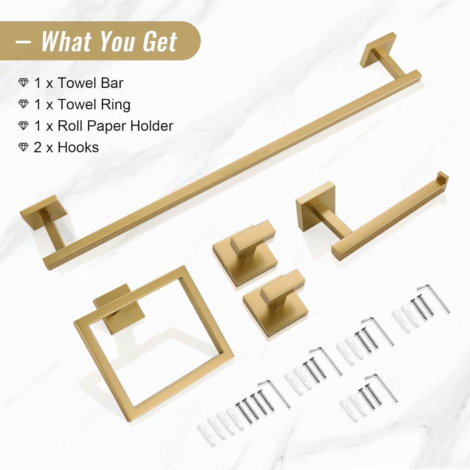 YACVCL Towel Bar Set, 5-Piece Brushed Gold Bathroom Hardware Set, Gold Bathroom Accessories Set, SUS304 Stainless Steel