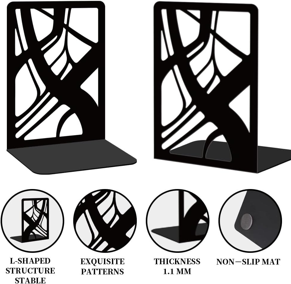 Metal Bookends for Desk Organizer / Abstract / Black