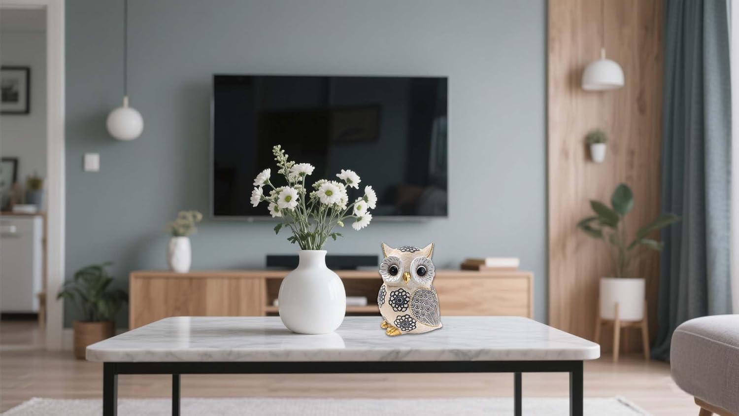 Owl Statue & Figurines / Flower-owl / White