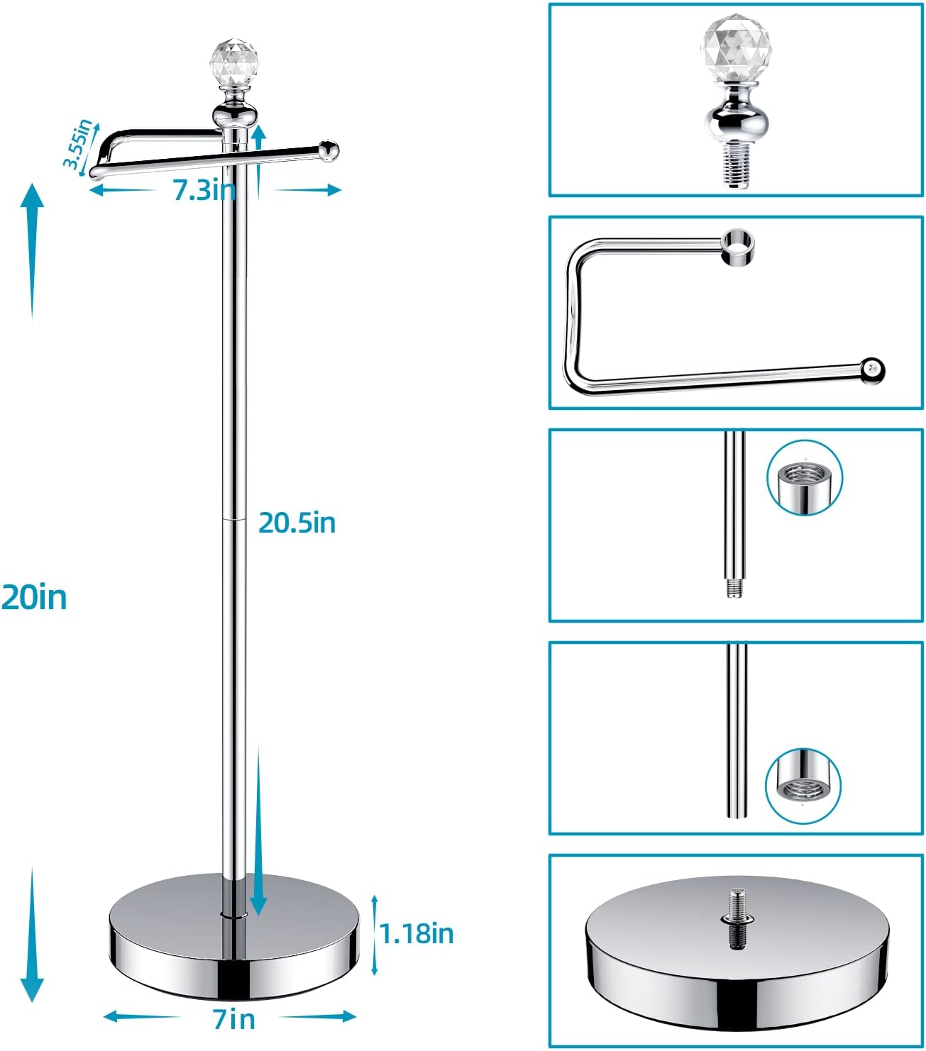 ROLABAM Toilet Paper Holder Stand (with Reserve Function) Free Standing Toilet Paper Holder for Bathroom Total Height