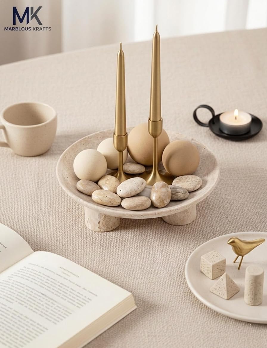 Candle Holder Display / Travertine / Natural / 8 Inch
