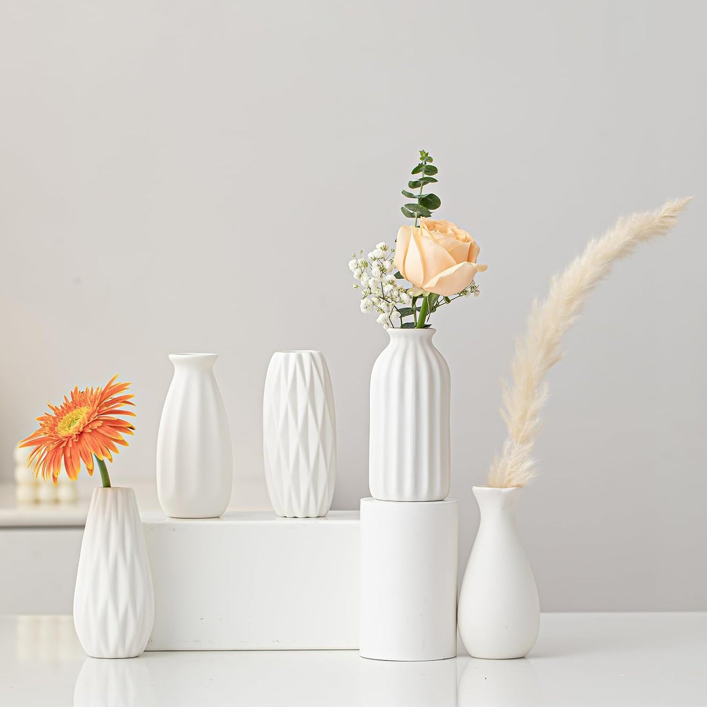 White Ceramic Vase / White-st-12 / Set of 12
