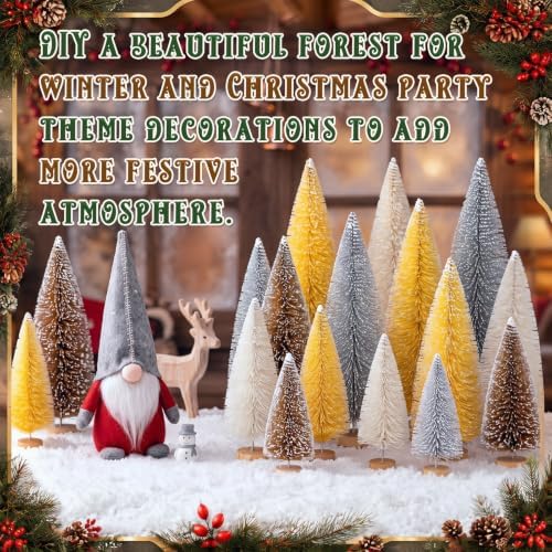 Vinsot 20 Pcs Bottle Brush Christmas Trees Miniature Tree, White,Gold