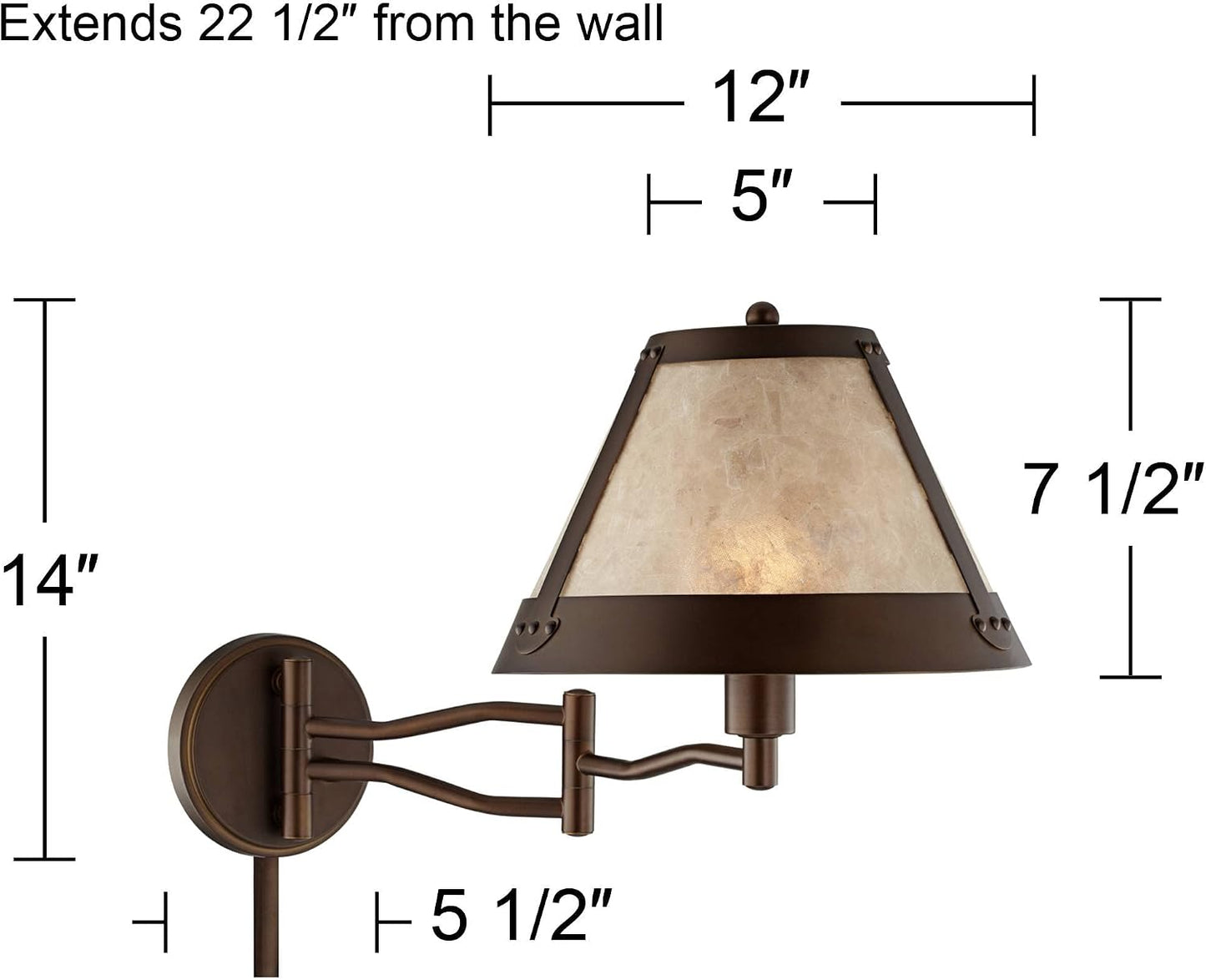 Samuel 14" High Mica Shade Plug-In Swing Arm Rustic Wall Lamp Light Fixture | Mission Industrial Bronze Natural Blonde
