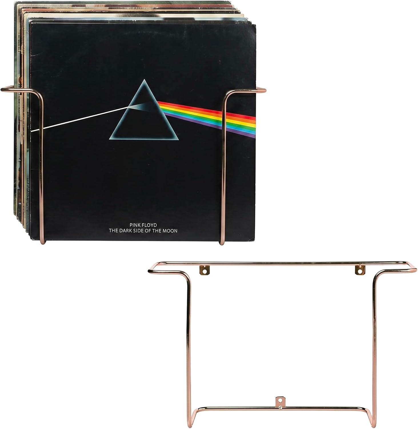 MyGift Copper Metal LP Record Wall Racks, Vinyl Album Display Set of 2 | Copper-tone wire racks display LP covers while