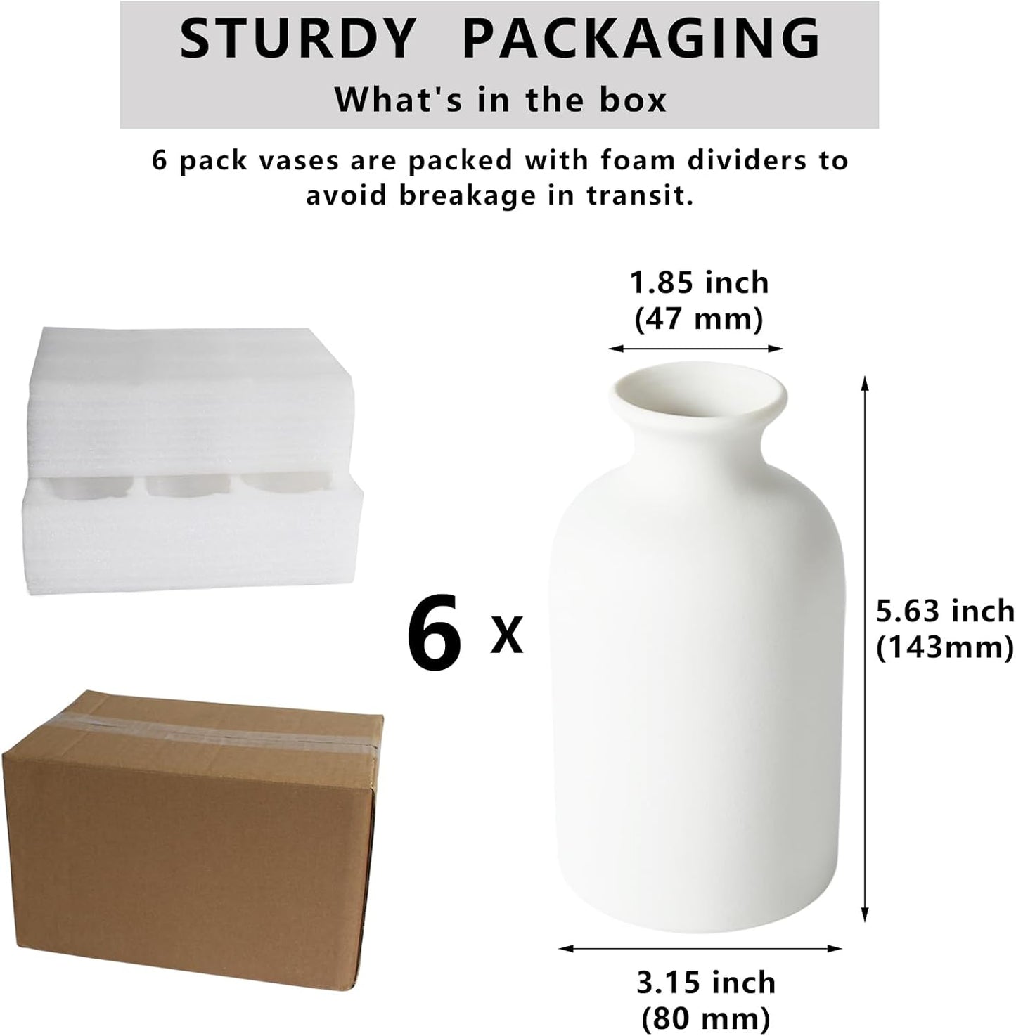 White Vase Ceramic Vases / Medium / White-a / 5.6 Inch / Set of 6