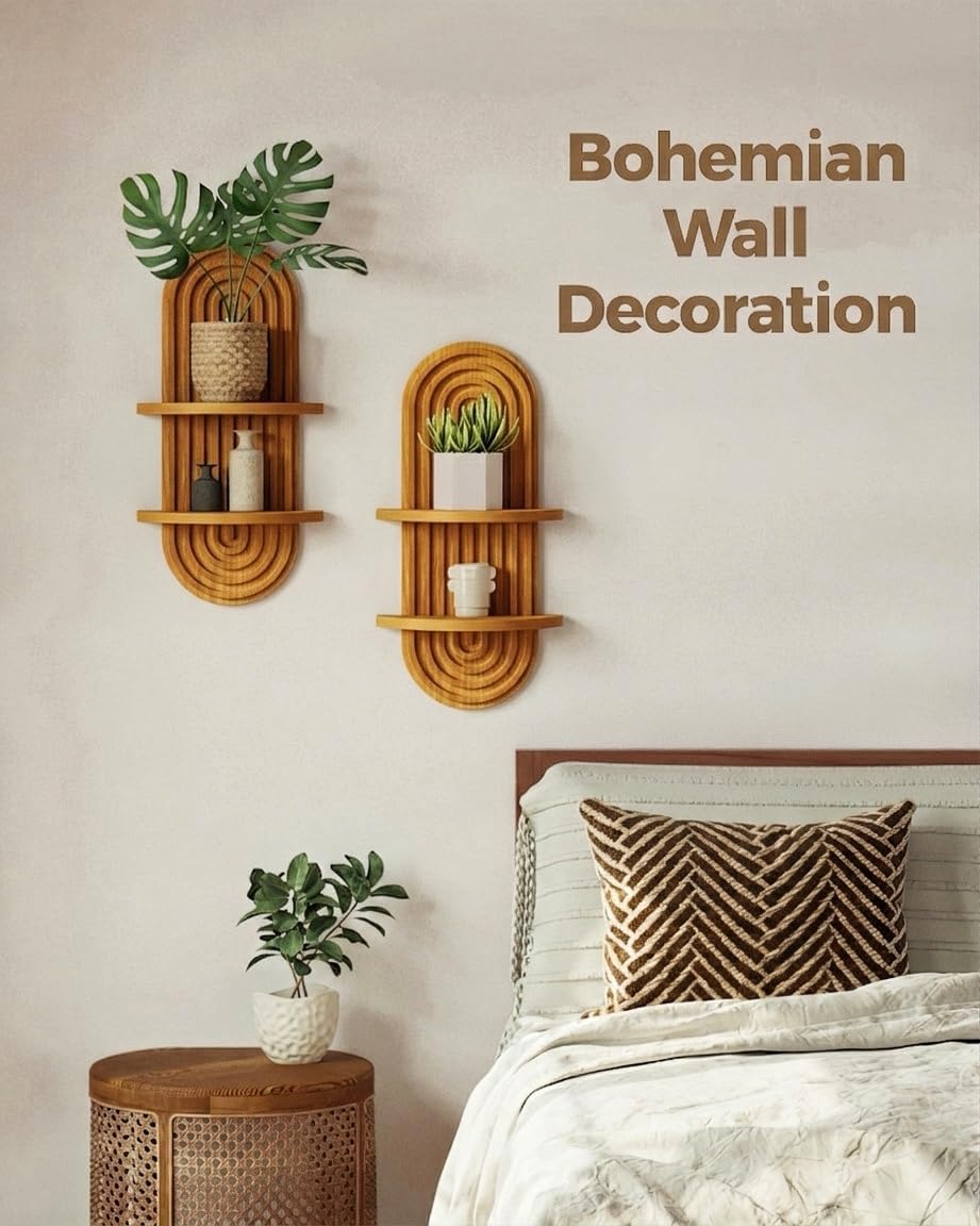 Boho Wall Decor Plant Wall Shelf / Brown / 16.7 / Set of 2
