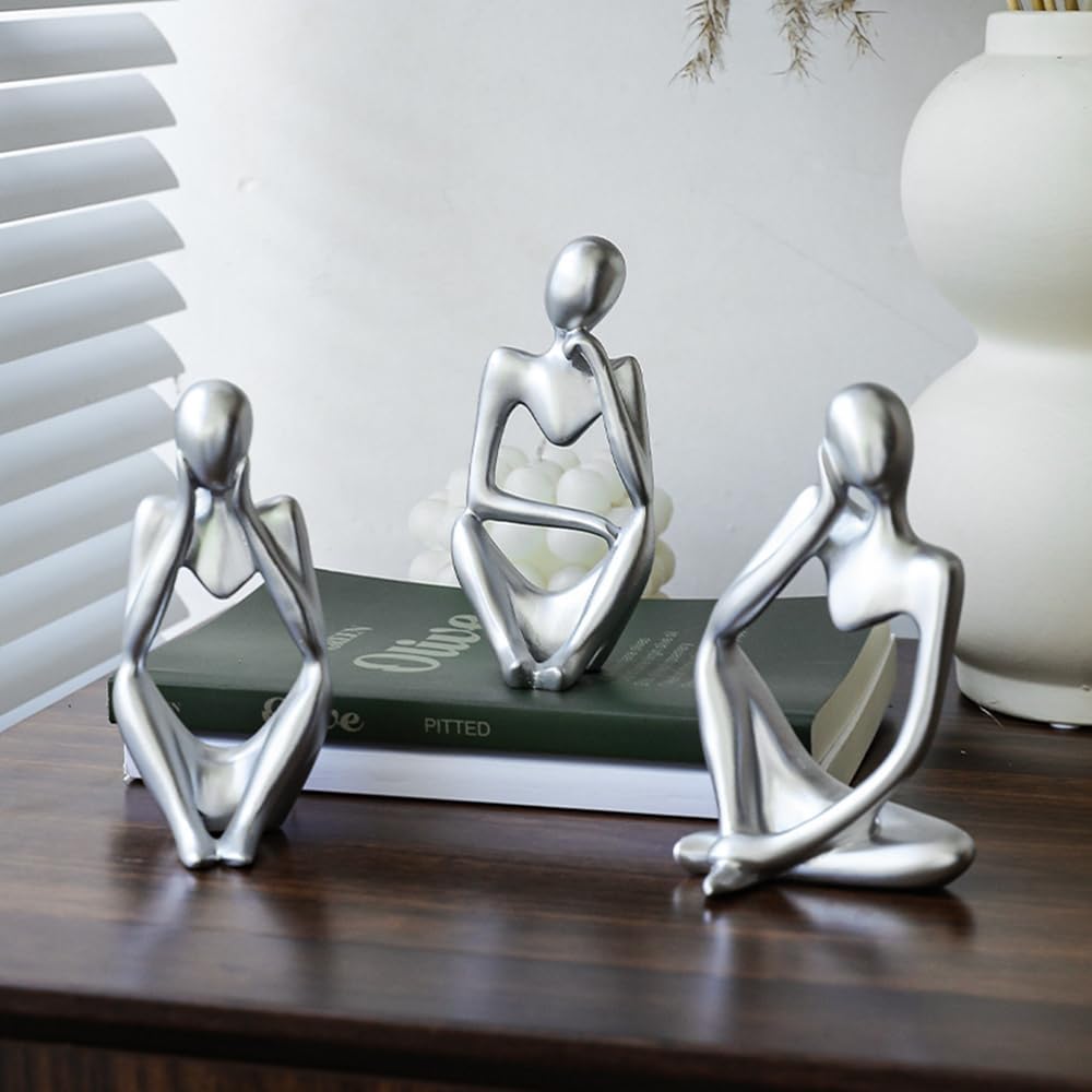 Thinker Abstract Ornamental Figurines Statues Decoration / Silver / Set of 3