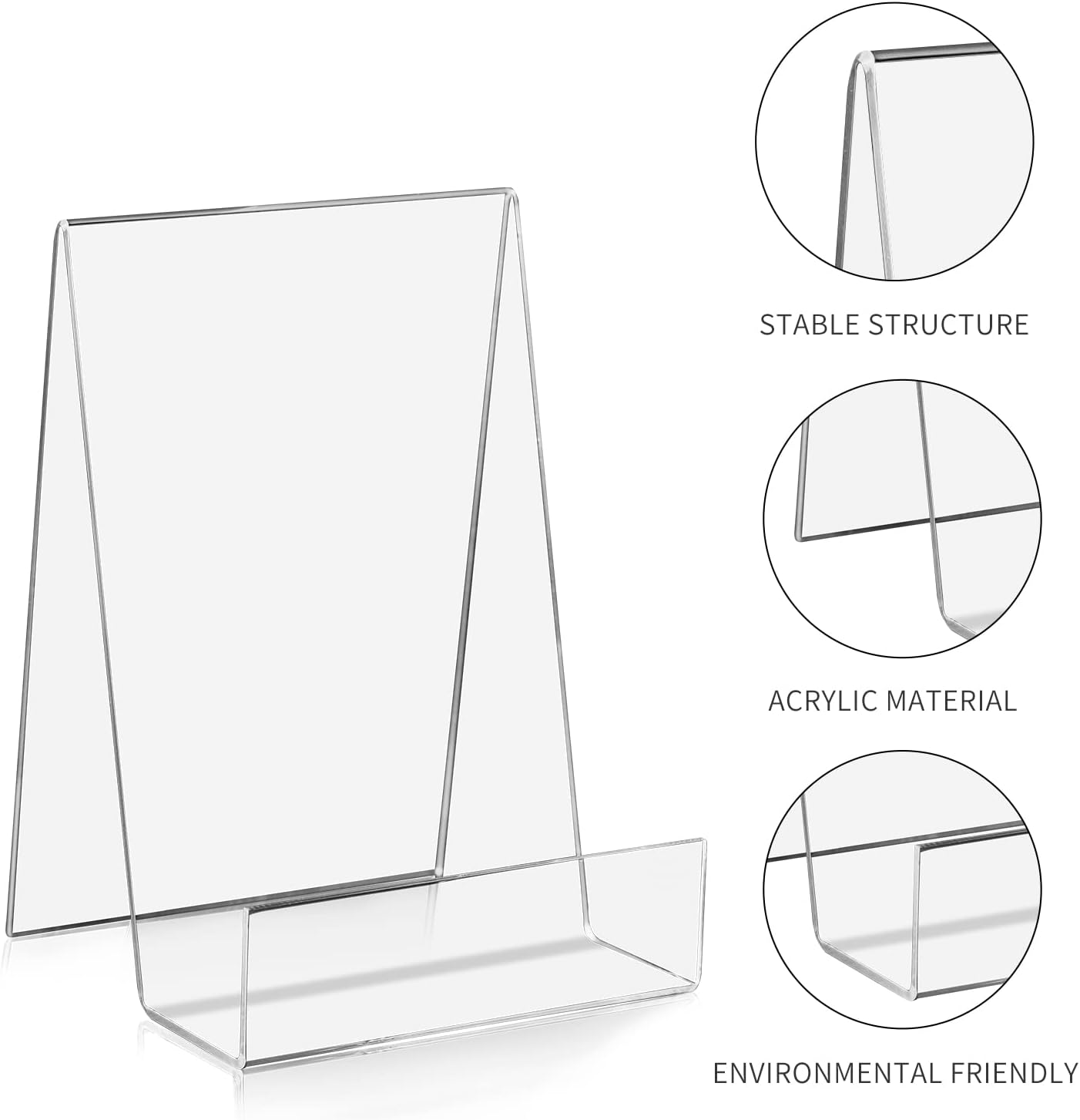 ZOEY Acrylic Book Stand with Ledge Clear Display Easels Plate - 10 Pack Book Holder Easel Stand for Books Display