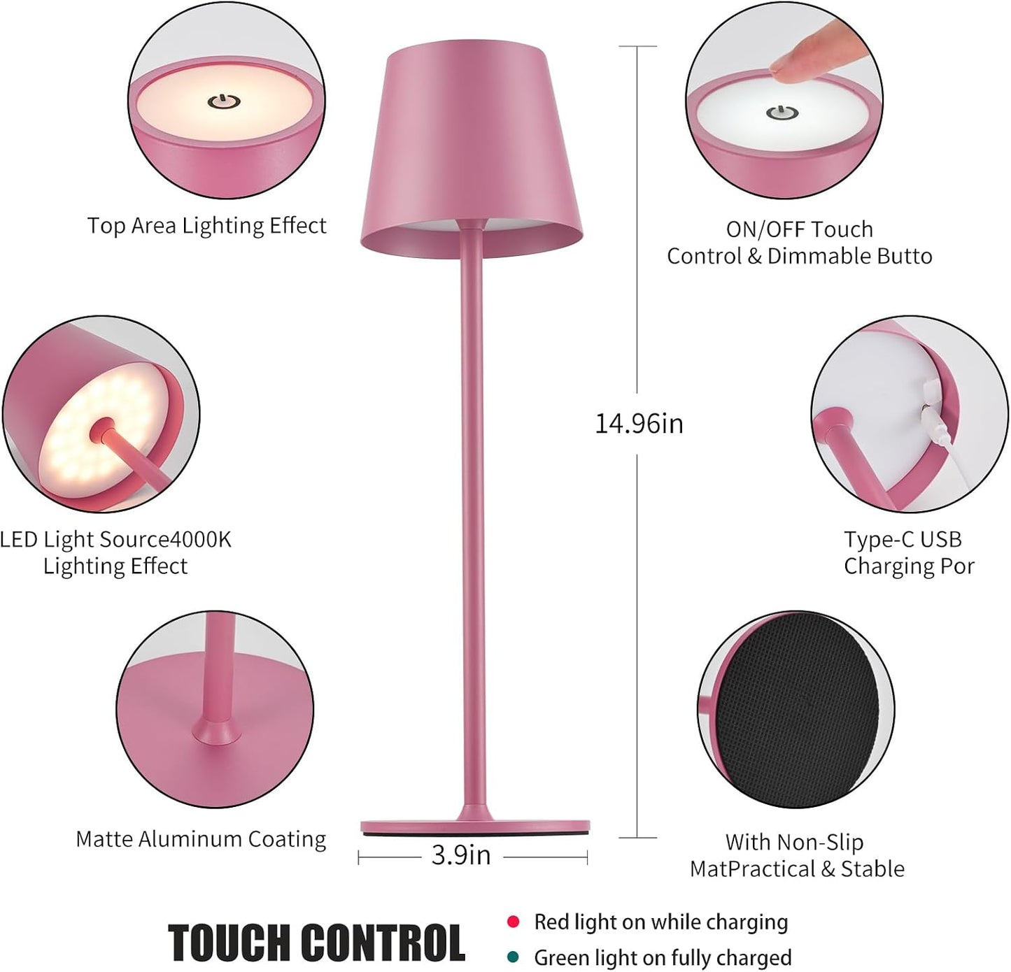 BGFHome Cordless Table Lamp LED Desk lamp,5000mAh Rechargeable Touch Night Light Wireless Minimalist Design