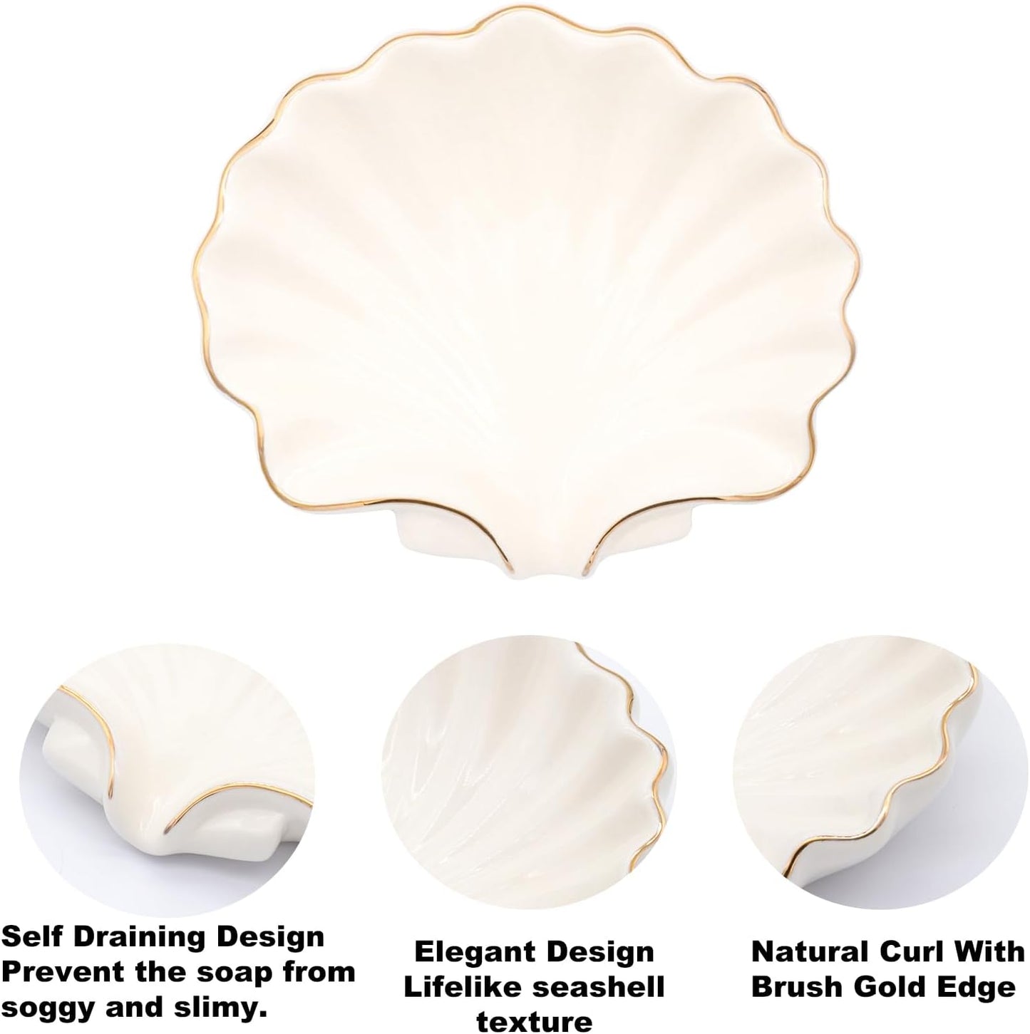 Seashell Style Ceramic Self Draining Soap Dish Waterfall Soap Dish Soap Savers