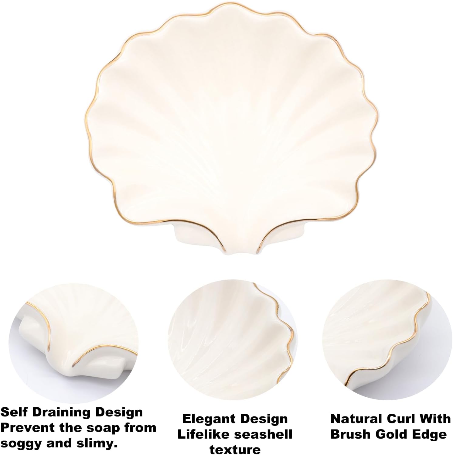 Seashell Style Ceramic Self Draining Soap Dish Waterfall Soap Dish Soap Savers