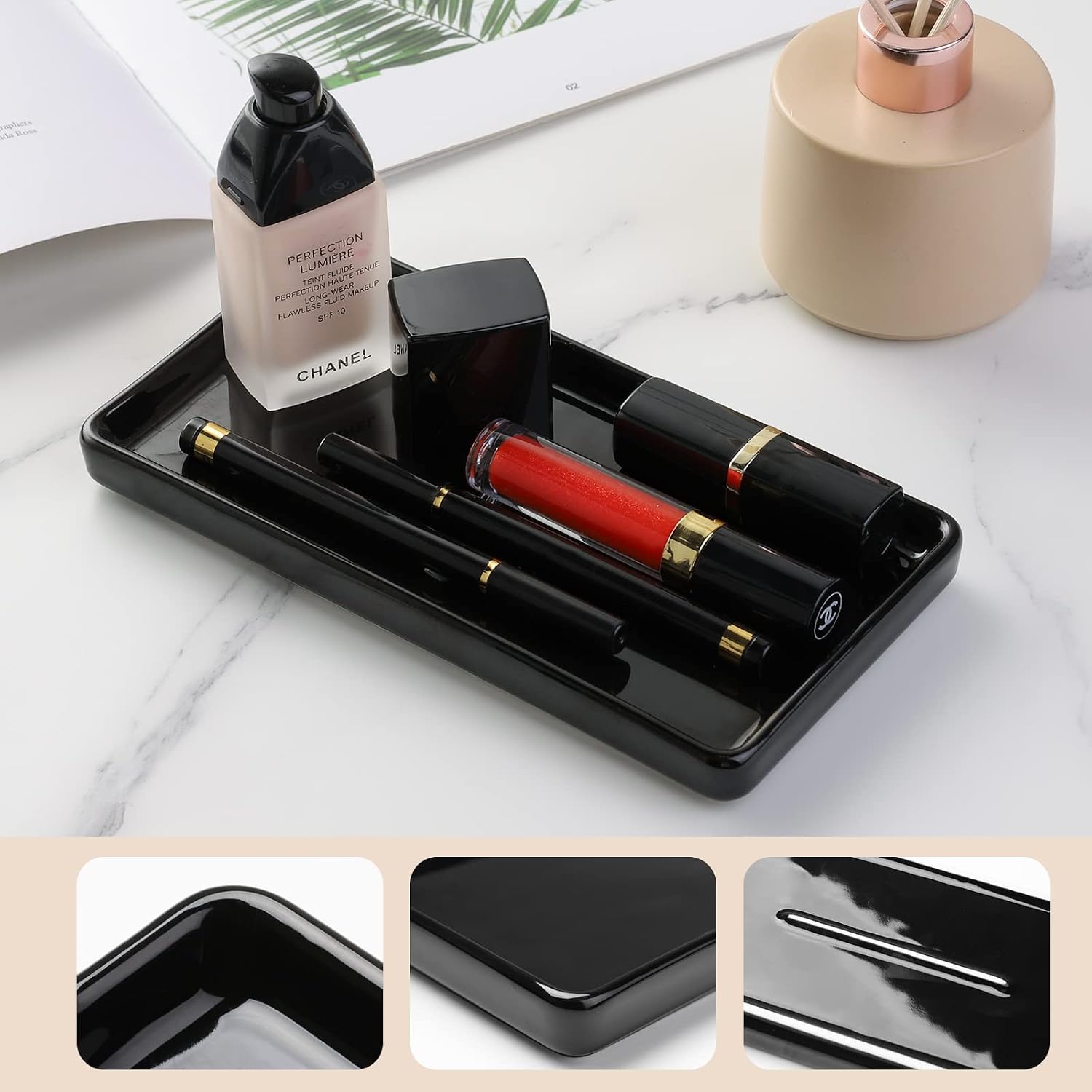 Small Ceramic Tray / Black Set/1 / 8.1 x 4.2 x 0.7
