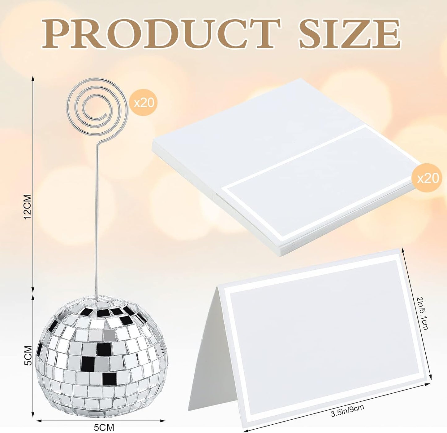 Maitys 20 Set Disco Ball Table Number Holders Silver,180pcs/60 Set,2 Inch | Swirl Wire Clips for Place Cards, Name
