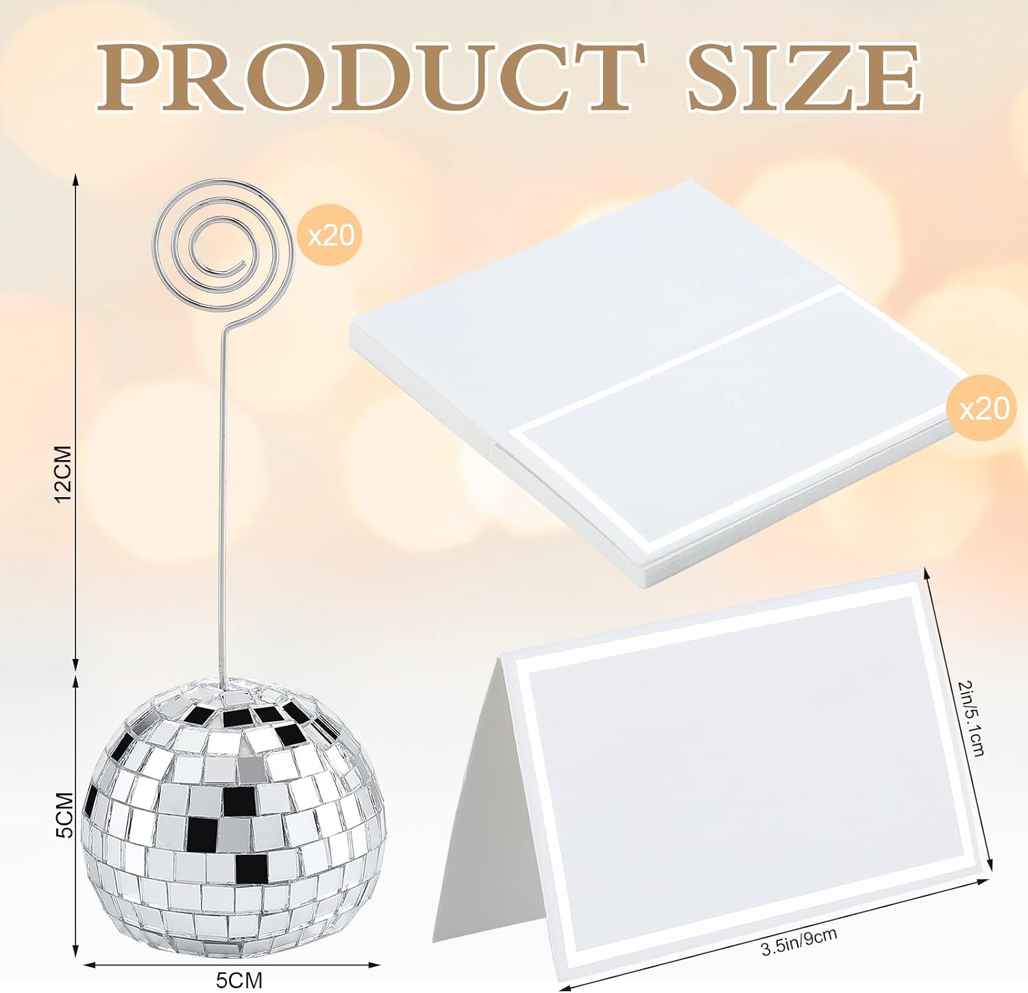Maitys 20 Set Disco Ball Table Number Holders Silver,180pcs/60 Set,2 Inch | Swirl Wire Clips for Place Cards, Name