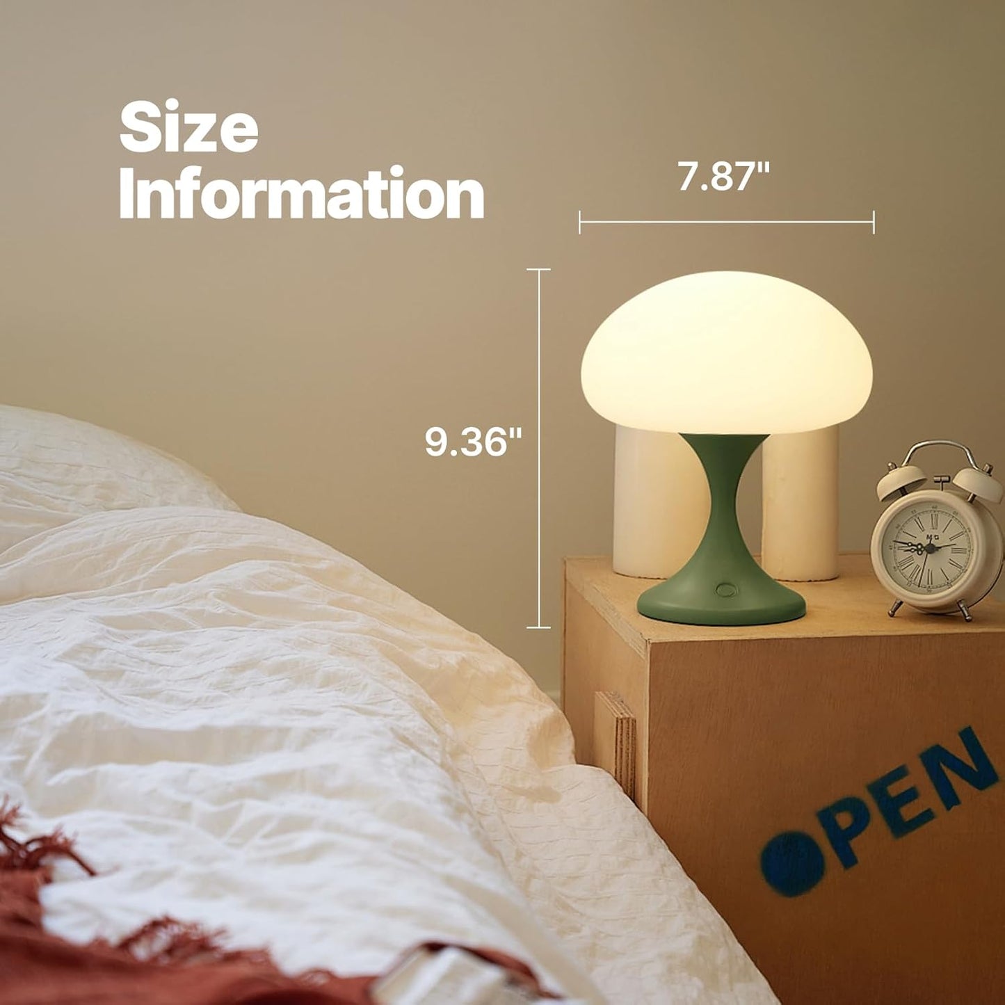 Mushroom Lamp, 5W LED Cordless Rechargeable Table Lamp with Glass Shade, Small Retro Dimmable Touch Light with 3 Color