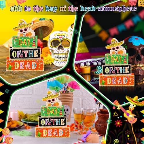 Britimes Skull Day Tiered Tray Decor Set, 4 Pack, Wooden Table Sign
