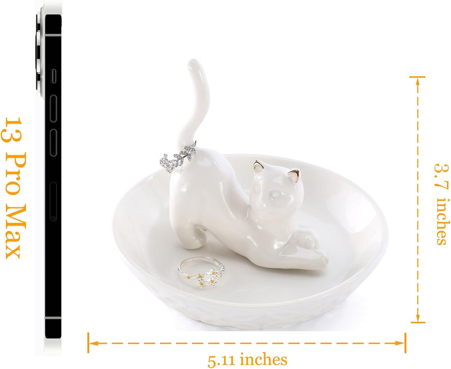 Ceramic White Ring Holder Jewelry Tray / White Lying Down Cat