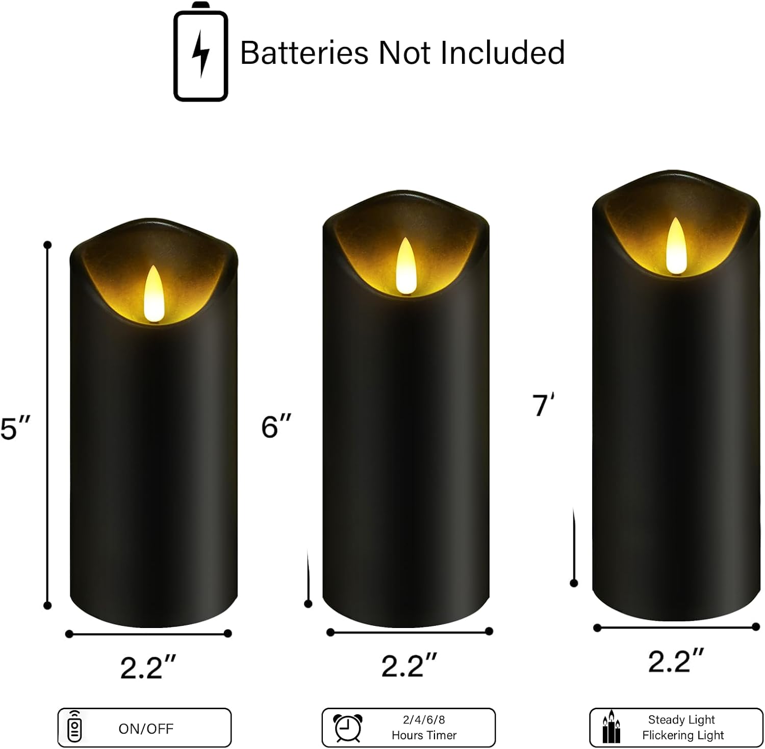kakoya Flickering Flameless Candles, Battery Operated Plastic LED Pillar Candles with Remote Control and Timer, Set of