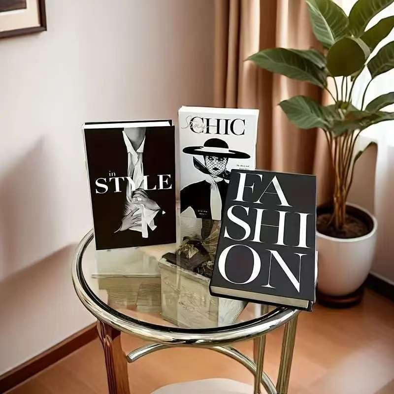 White Faux Books / Black / Set of 3